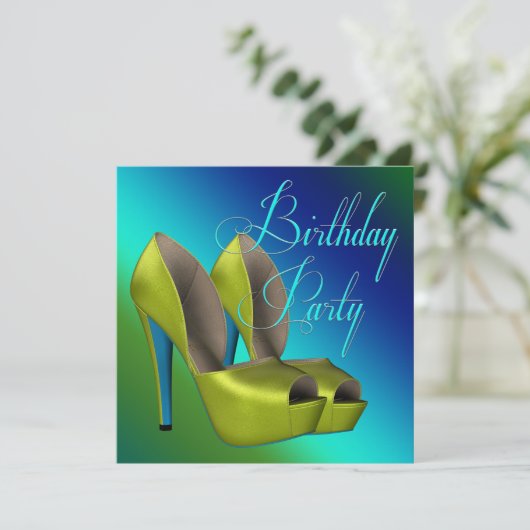 Blauwgroen blauw en limoen groen verjaardagsfeestj kaart (Staand voorkant)