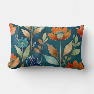 Blauwgroen, blauw en oranje bloemen kussen