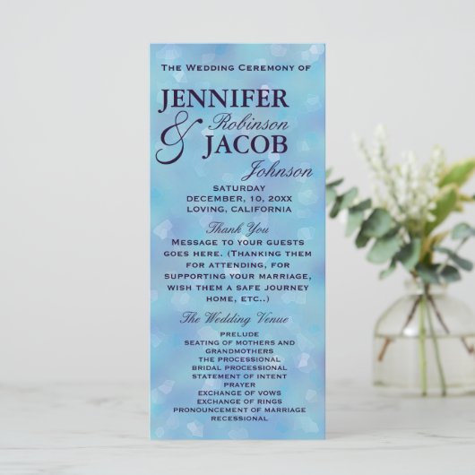 Blauwgroen blauw en Paarse bruiloft Programmakaart (Staand voorkant)