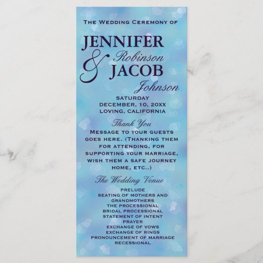 Blauwgroen blauw en Paarse bruiloft Programmakaart (Voorkant)