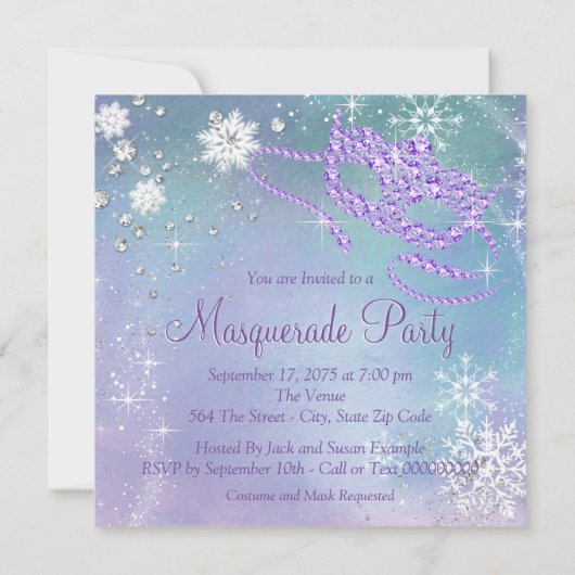 Blauwgroen blauw en Paarse sneeuwvlok Masquerade P Kaart (Achterkant)