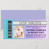 Blauwgroen blauw en Paarse ticket verjaardagsfeest Kaart (Voorkant / Achterkant)