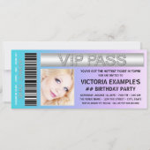 Blauwgroen blauw en Paarse ticket verjaardagsfeest Kaart (Voorkant)