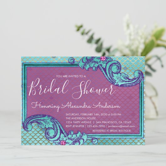 Blauwgroen Blauw en Paarse Zeemeermin Schalen Vrij Kaart (Staand voorkant)