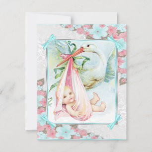 Blauwgroen blauw en roze Baby shower Kaart