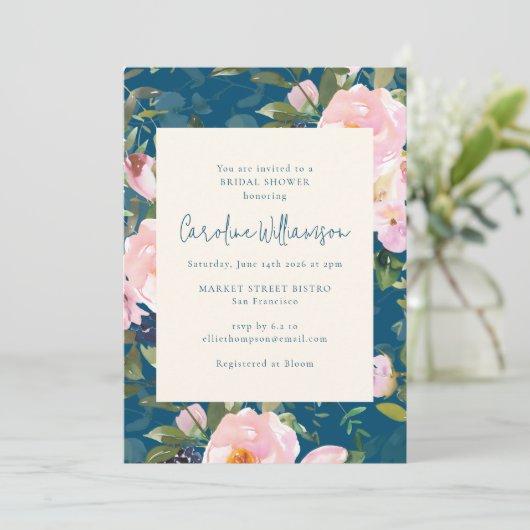 Blauwgroen blauw en roze botanische flora Vrijgeze Kaart (Staand voorkant)