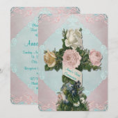  Blauwgroen Blauw en Roze Eerste Communie Kaart (Voorkant / Achterkant)