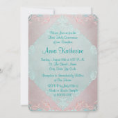  Blauwgroen Blauw en Roze Eerste Communie Kaart (Achterkant)