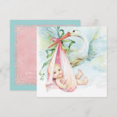 Blauwgroen blauw en roze ooievaar Baby shower Kaart (Voorkant / Achterkant)