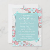 Blauwgroen blauw en roze ooievaar Baby shower Kaart (Achterkant)