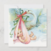 Blauwgroen blauw en roze  ooievaar Baby shower Kaart (Voorkant)