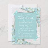 Blauwgroen blauw en roze ooievaar Baby shower Kaart (Achterkant)