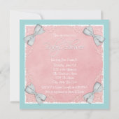 Blauwgroen blauw en roze  ooievaar Baby shower Kaart (Achterkant)