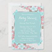 Blauwgroen blauw en roze ooievaar Baby shower Kaart (Achterkant)