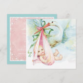 Blauwgroen blauw en roze  ooievaar Baby shower Kaart (Voorkant / Achterkant)