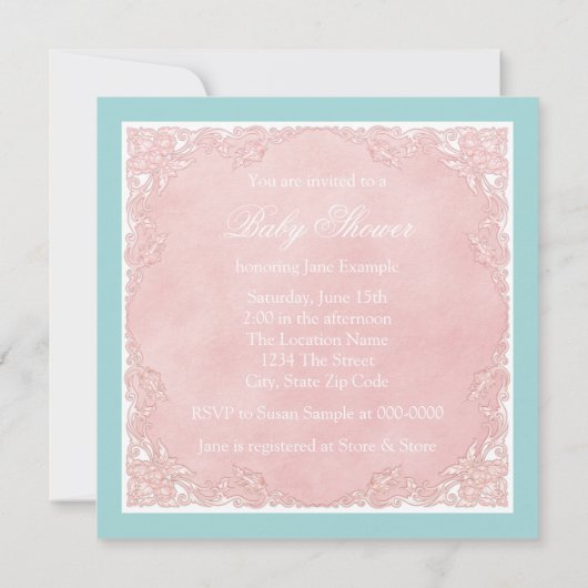 Blauwgroen blauw en roze  ooievaar Baby shower Kaart (Achterkant)