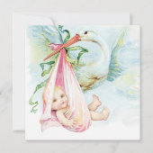 Blauwgroen blauw en roze  ooievaar Baby shower Kaart (Voorkant)