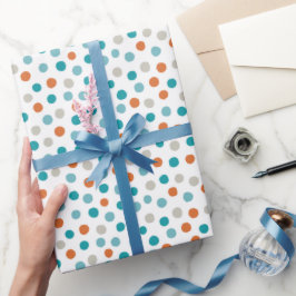 Blauwgroen Blauw en Sinaasappel Polka Dots Verpakk Cadeaupapier