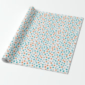 Blauwgroen Blauw en Sinaasappel Polka Dots Verpakk Cadeaupapier (Uitgerold)