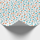Blauwgroen Blauw en Sinaasappel Polka Dots Verpakk Cadeaupapier (Hoek)