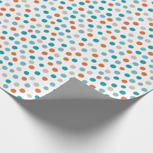 Blauwgroen Blauw en Sinaasappel Polka Dots Verpakk Cadeaupapier (Hoek)