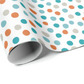 Blauwgroen Blauw en Sinaasappel Polka Dots Verpakk Cadeaupapier (Rol Hoek)