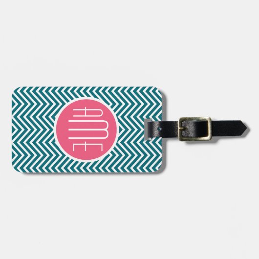 Blauwgroen blauw en warm roze Chevrons Aangepast m Bagagelabel (Voorkant horizontaal)