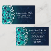 Blauwgroen, blauw en wit bloemenkransen mandala visitekaartje (Voorkant / Achterkant)