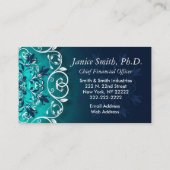 Blauwgroen, blauw en wit bloemenkransen mandala visitekaartje (Achterkant)