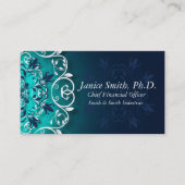 Blauwgroen, blauw en wit bloemenkransen mandala visitekaartje (Voorkant)