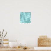 Blauwgroen blauw en wit Chevron Pattern 2 Poster (Keuken)