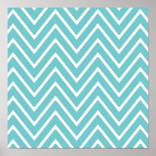 Blauwgroen blauw en wit Chevron Pattern 2 Poster