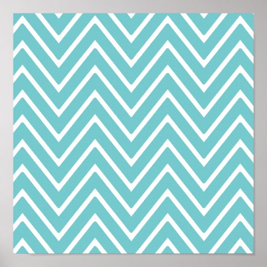 Blauwgroen blauw en wit Chevron Pattern 2 Poster (Voorkant)