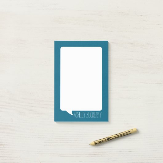 Blauwgroen Blauw en Wit Gesprek Bubble Gepersonali Post-it® Notes (Op bureau)