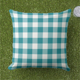 Blauwgroen blauw en wit Gingham Pset Pattern Buitenkussen