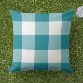 Blauwgroen blauw en wit Gingham Pset Pattern Buitenkussen