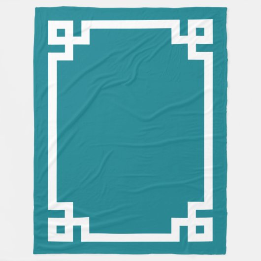 Blauwgroen Blauw en Wit Grieks Sleutelgrens Fleece Deken (Voorkant)