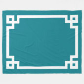 Blauwgroen Blauw en Wit Grieks Sleutelgrens Fleece Deken (Voorkant (Horizontaal))