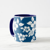Blauwgroen blauw en wit Hibiscus floreel patroon Mok (Voorkant links)
