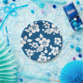 Blauwgroen blauw en wit Hibiscus floreel patroon Papieren Bordje (Feest)