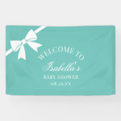 Blauwgroen blauw en wit lintboog Baby shower welko Spandoek (Horizontaal)