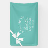 Blauwgroen blauw en wit lintboog Baby shower welko Spandoek (Verticaal)
