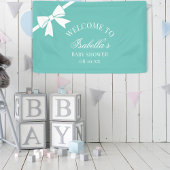 Blauwgroen blauw en wit lintboog Baby shower welko Spandoek