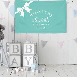 Blauwgroen blauw en wit lintboog Baby shower welko Spandoek