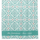 Blauwgroen Blauw en Wit Marokkaans Trellis Tegel P Douchegordijn (Voorkant)