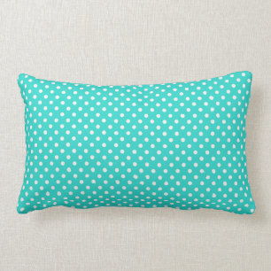 Blauwgroen blauw en wit poka stipt patroon kussen