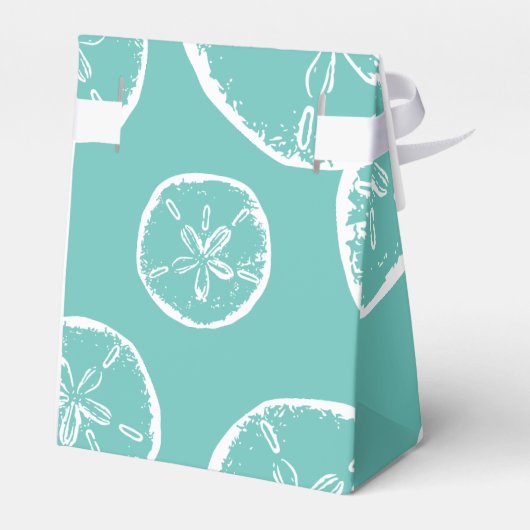 Blauwgroen blauw en wit sanddollar shell bruiloft bedankdoosjes (Achterkant)