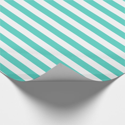 Blauwgroen blauw en wit Stripe patroon Cadeaupapier (Hoek)
