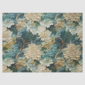 Blauwgroen Blauw en Wit Textured Flowers Decoupage Tissuepapier (Voorkant)