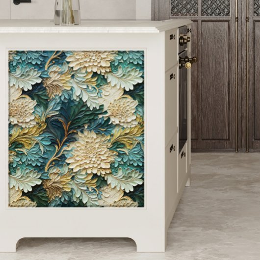 Blauwgroen Blauw en Wit Textured Flowers Decoupage Tissuepapier